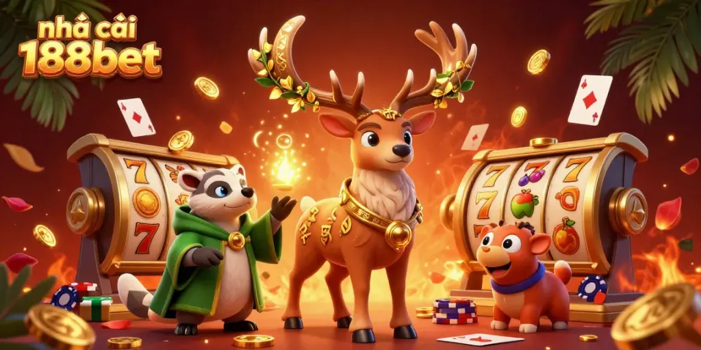Experience the thrilling world of nhà cái 188bet with a dazzling 3D illustration featuring vibrant characters and dynamic gambling elements.