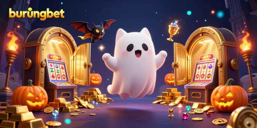 Aksi seru burungbet saat bermain kasino online dengan kucing hantu dan vampir kecil di tengah kekayaan emas.