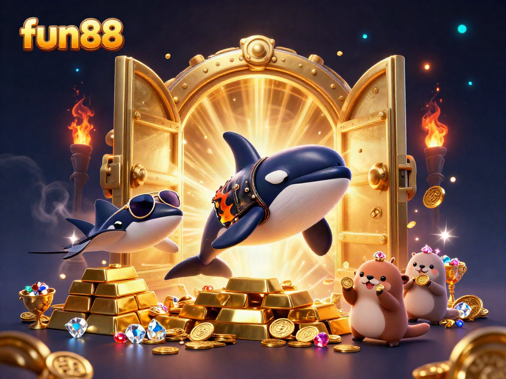 Experience excitement betting with fun88 alongside vibrant characters, treasure, and casino elements.