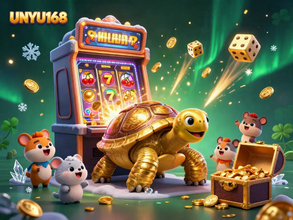 Jelajahi kemenangan di UNYU168 dengan mesin slot 3D megah meledak penuh koin dan simbol keberuntungan.