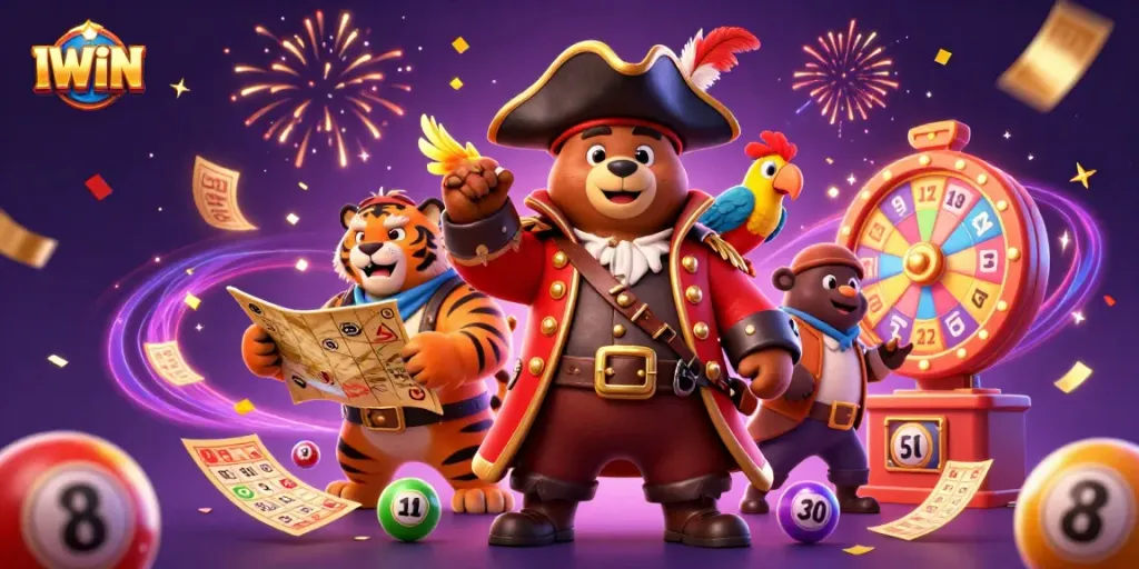 IWIN the exciting casino world with cartoon characters and vibrant gaming elements.