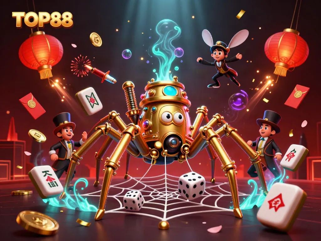 Engage in thrilling games at TOP88, where the steampunk spider weaves a rich casino adventure.