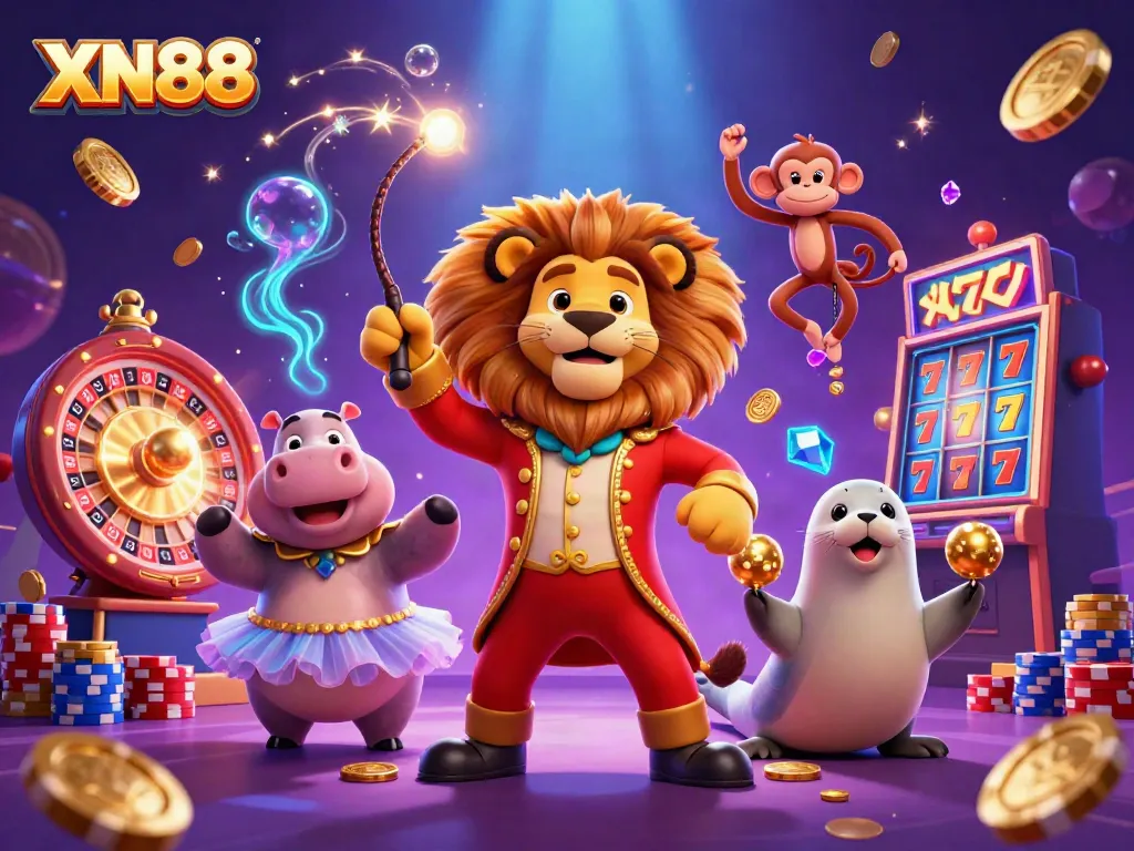 Experience the excitement of XN88 with a vibrant casino-themed illustration showcasing dynamic gaming elements.