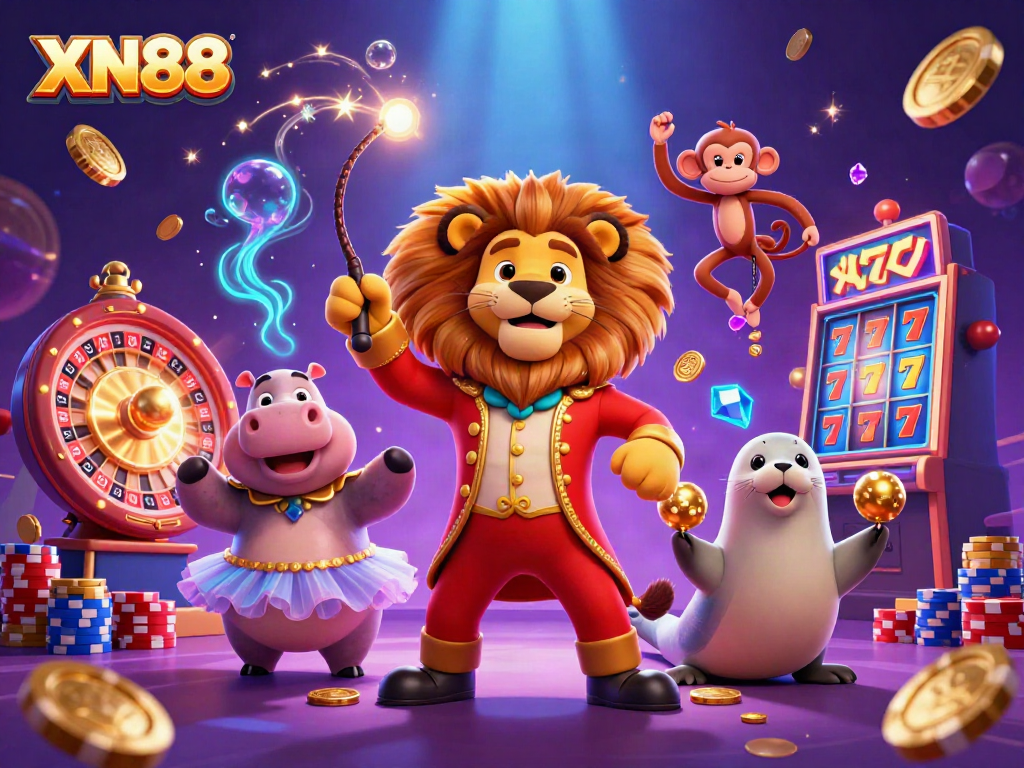 Experience the excitement of XN88 with a vibrant casino-themed illustration showcasing dynamic gaming elements.