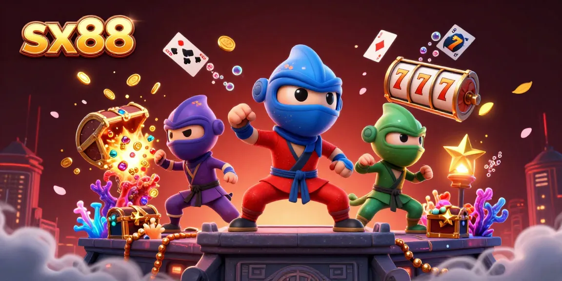 Experience thrilling spins in sx88 slots with three chameleons in battle poses, amidst exploding treasures.