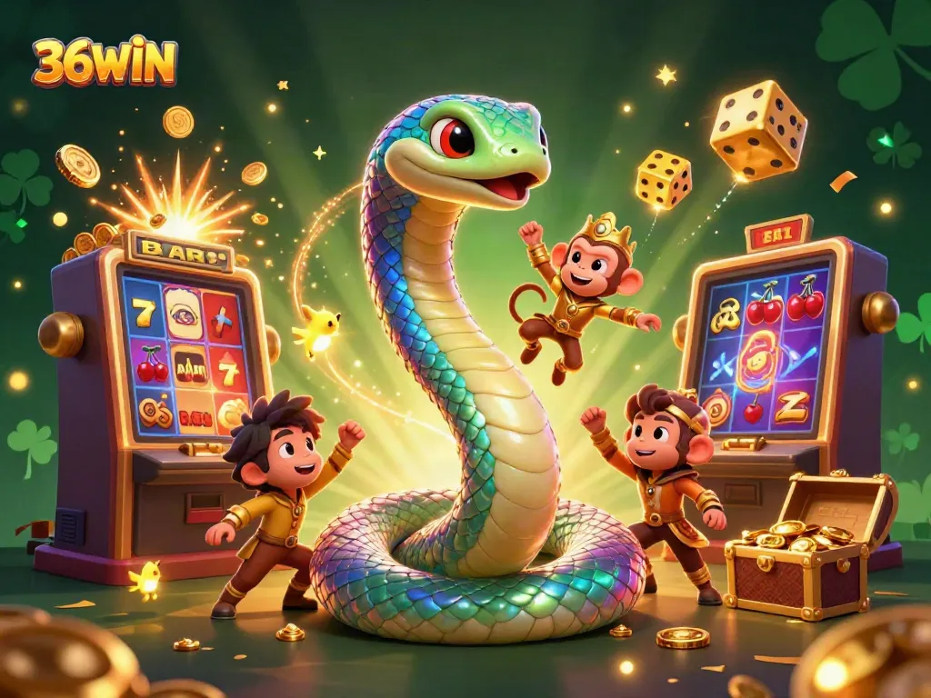 Experience the thrill of 36WIN with a vibrant casino scene featuring dynamic slot machine action.