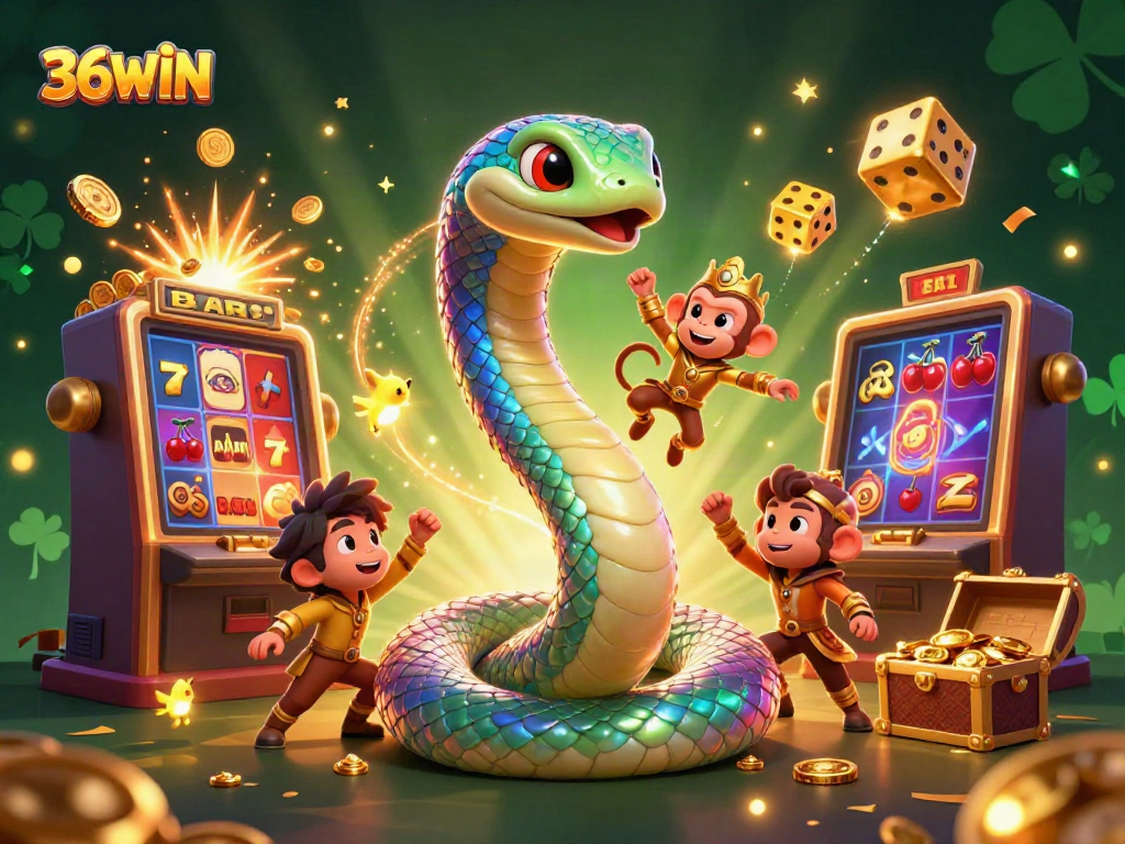 Experience the thrill of 36WIN with a vibrant casino scene featuring dynamic slot machine action.