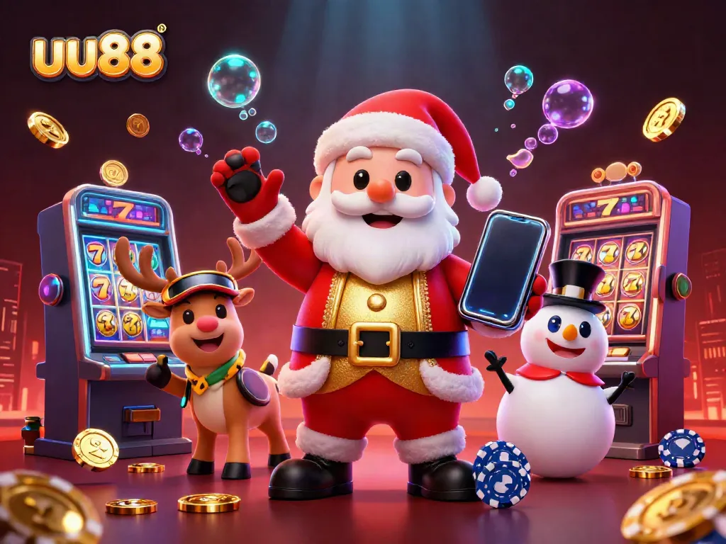 Experience the thrill of uu88 with Santa and friends in a jackpot slot scene.
