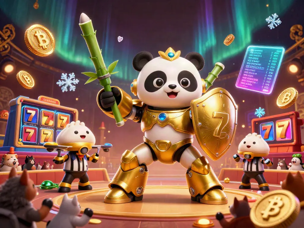 Engage in thrilling gameplay at PG66 with a golden panda mech battling in a dynamic casino arena.