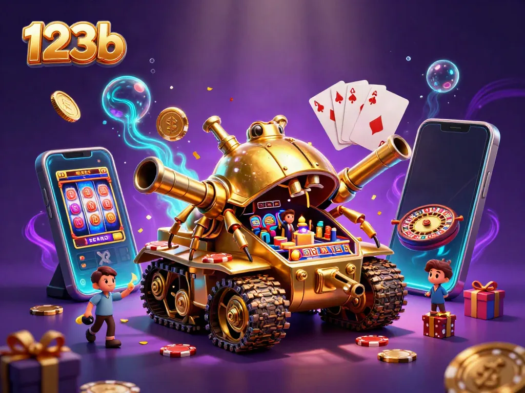 Engage with 123b's vibrant casino world featuring a unique golden beetle tank and exciting gaming elements.