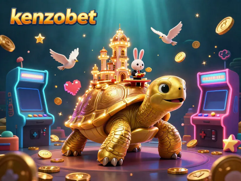 Experience the excitement of kenzobet with a dazzling illustration featuring a golden tortoise casino.