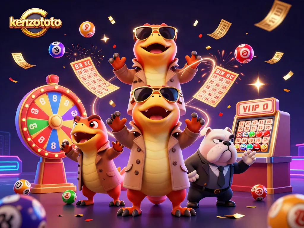 Engage with kenzototo's exciting lottery experience with animated raptors and vibrant game elements.