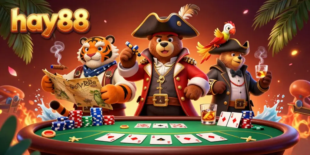 Experience thrilling gaming excitement with hay88 at a vibrant poker scene featuring animated characters.