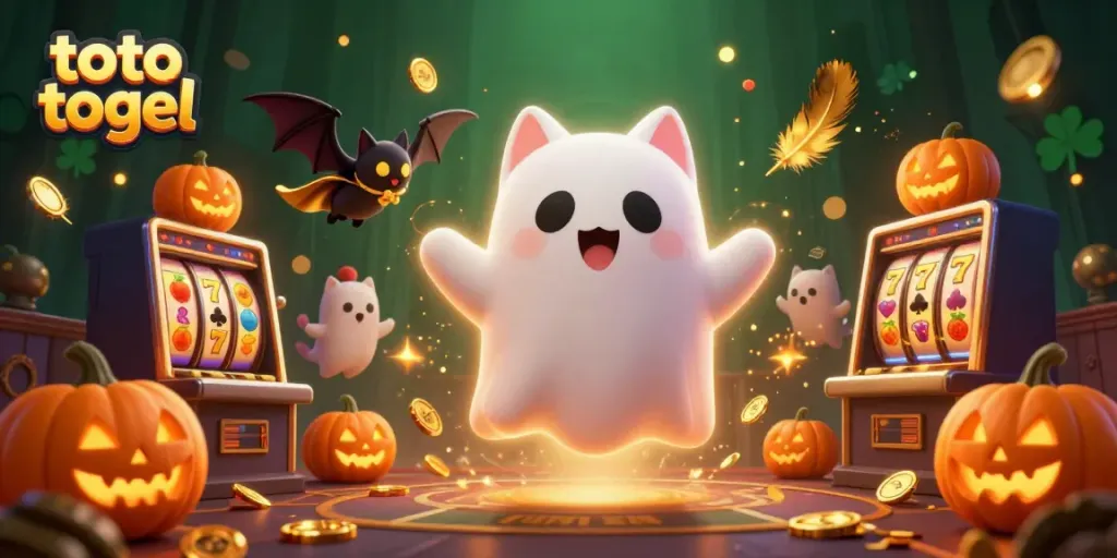 Experience thrilling gameplay with toto togel in a haunted casino scene filled with vibrant characters and elements.