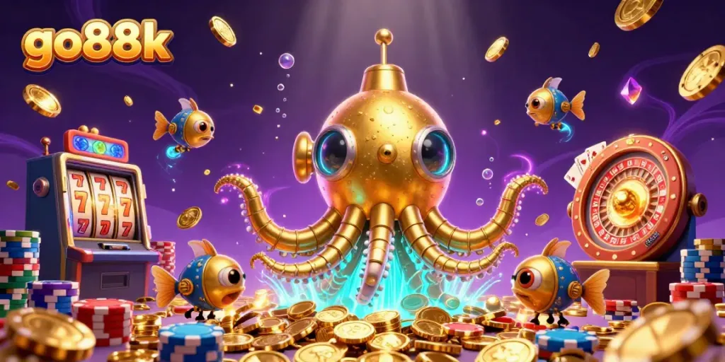 Experience thrilling casino adventures with go88k's energetic slot machine and golden kraken.