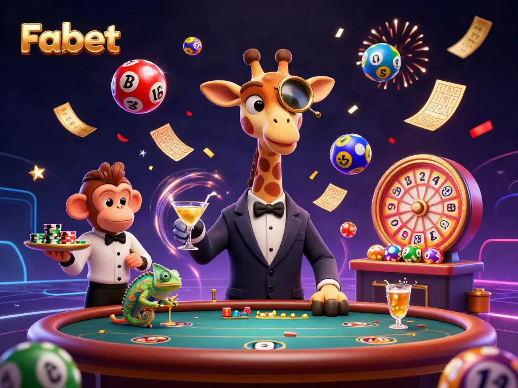 Win big with Fabet as a giraffe high-roller and friends celebrate at a poker table in style.