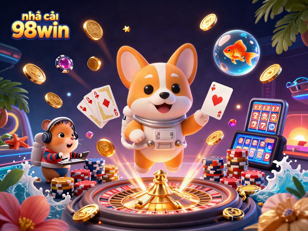 Win exciting rewards with nhà cái 98win in this immersive 3D casino scene.