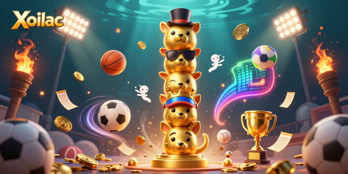 Xoilac captures the energetic world of sports betting with dynamic casino-themed elements and lively 3D illustrations.