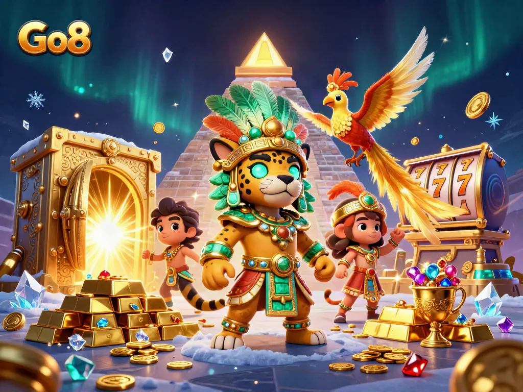Engage with Go8 as the Mayan priest discovers treasures in a vibrant casino scene.