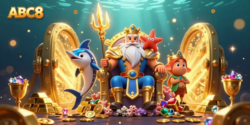 Experience thrilling gameplay with ABC8, featuring Neptune and an underwater treasure scene