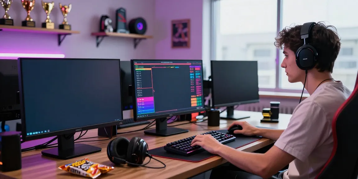 Engaged player immersed in togel online gaming at a vibrant setup.