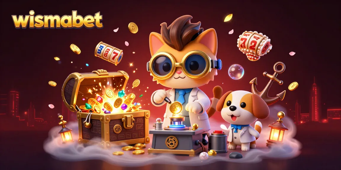 Menangkan permainan slot di wismabet dengan karakter kartun kucing dan anjing dalam suasana lab yang fantastis.