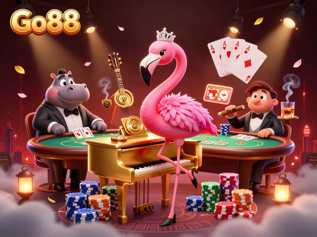 Engage with Go88’s thrilling casino ambiance featuring vibrant characters and dynamic gaming elements.