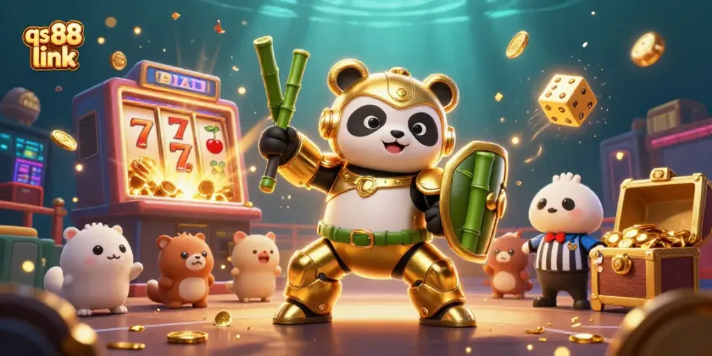 Experience the excitement of qs 88 link with 3D characters in a vibrant casino scene full of action.