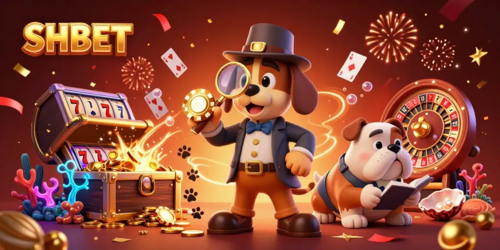Experience SHBET's vibrant casino adventure with cartoon detectives uncovering gaming treasures.