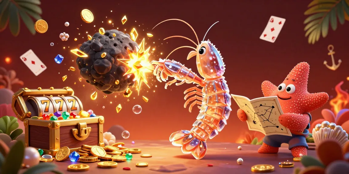 88vbet showcases a vibrant casino scene with a galactic mantis shrimp and treasure elements.