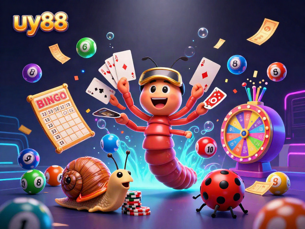 uy88 showcases a vibrant 3D casino scene with colorful characters and dynamic gaming elements, enhancing your gaming experience.