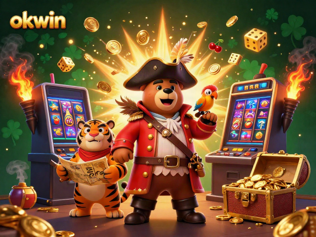 Experience thrilling wins with okwin's exciting 3D jackpot slots bursting with coins and vibrant symbols.
