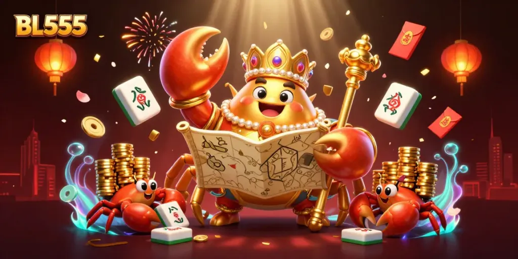 Experience thrilling gameplay at BL555 with the golden crab emperor amidst vibrant casino elements.
