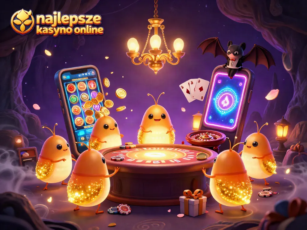Experience the excitement at najlepsze kasyno online with glowing glowworms lighting up the game table and slots.