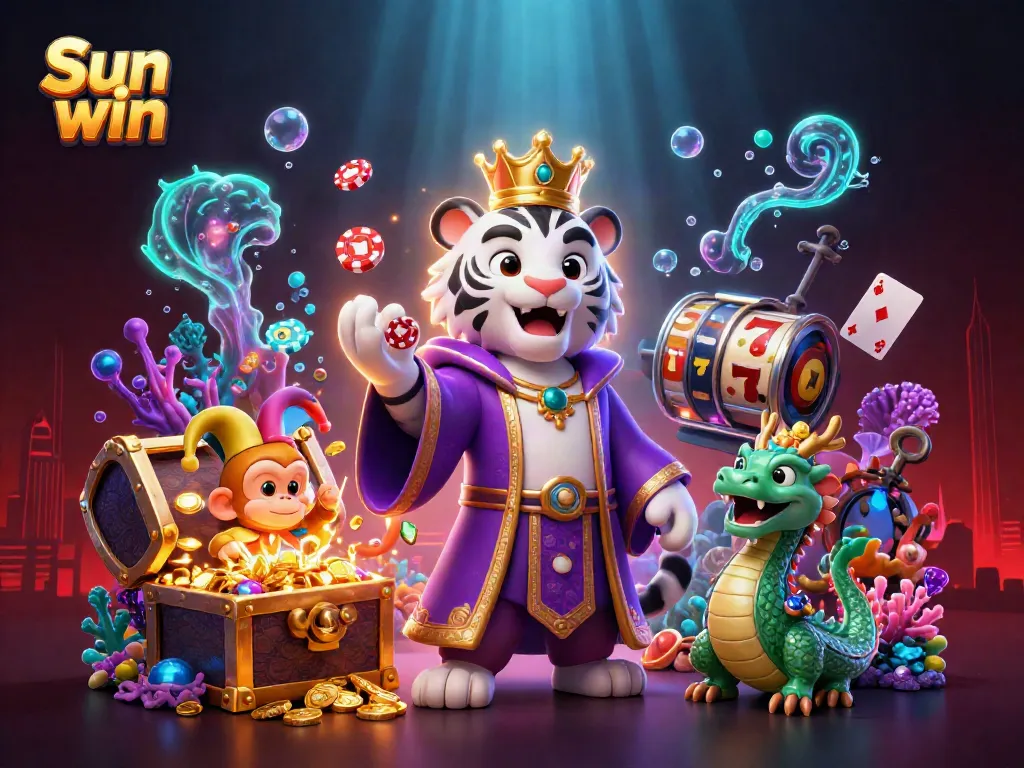 Engage in thrilling casino fun with Sun win's dynamic gaming adventure featuring lively characters and slot elements.
