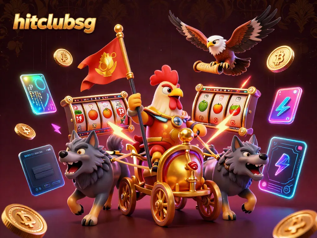 Experience thrilling slots and jackpots with hitclubsg in an electrifying 3D casino scene.
