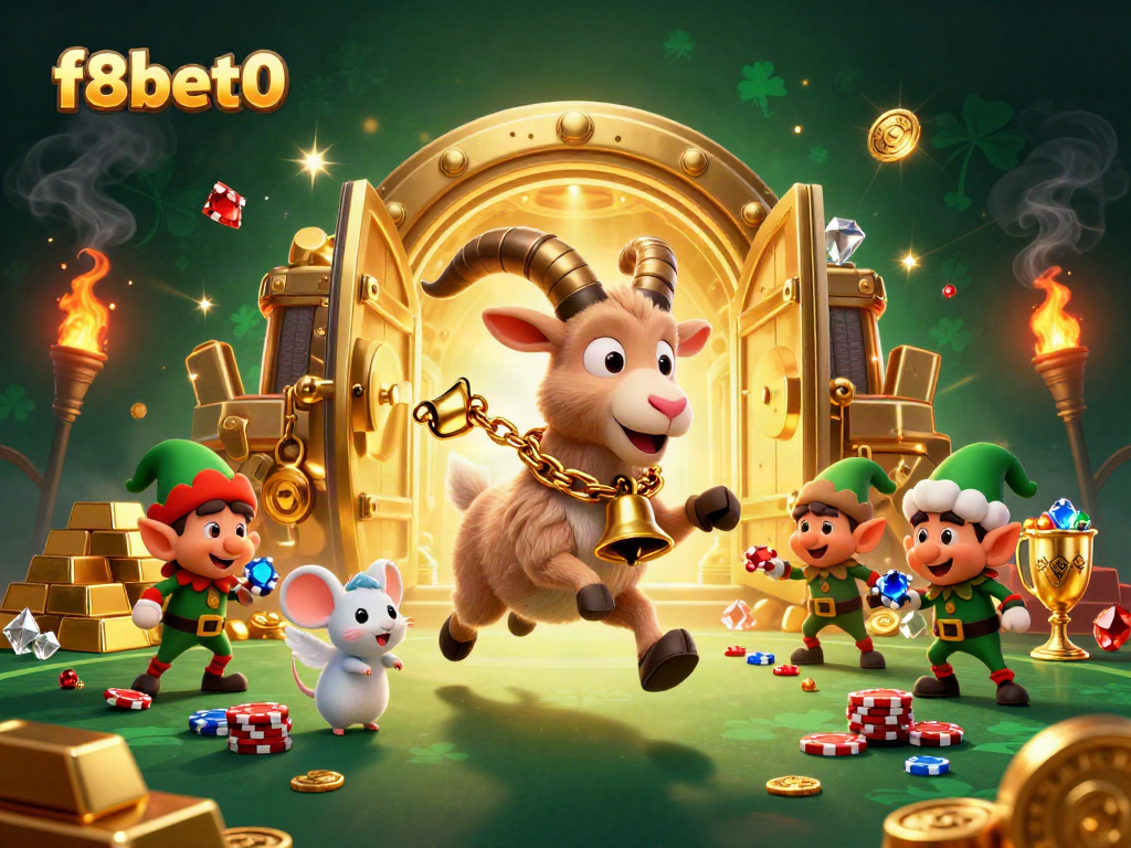 Experience exciting wins at f8bet0 with a lively casino scene featuring a Krampus goat.