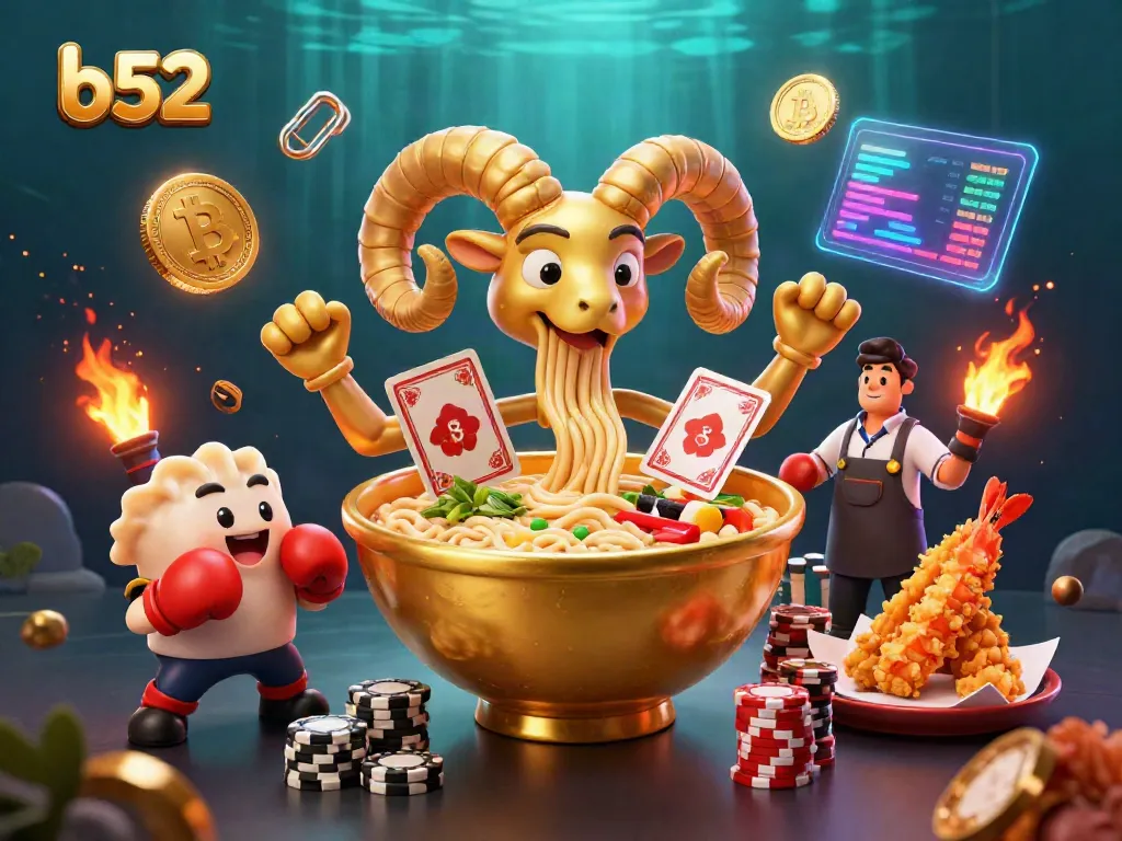 Engage in B52's vibrant gaming atmosphere with a golden ramen bowl dealer, showcasing dynamic casino elements.