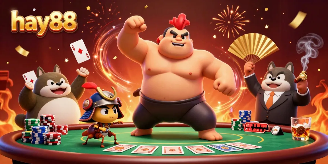 Experience hay88's unique casino atmosphere with colorful poker elements and lively characters.