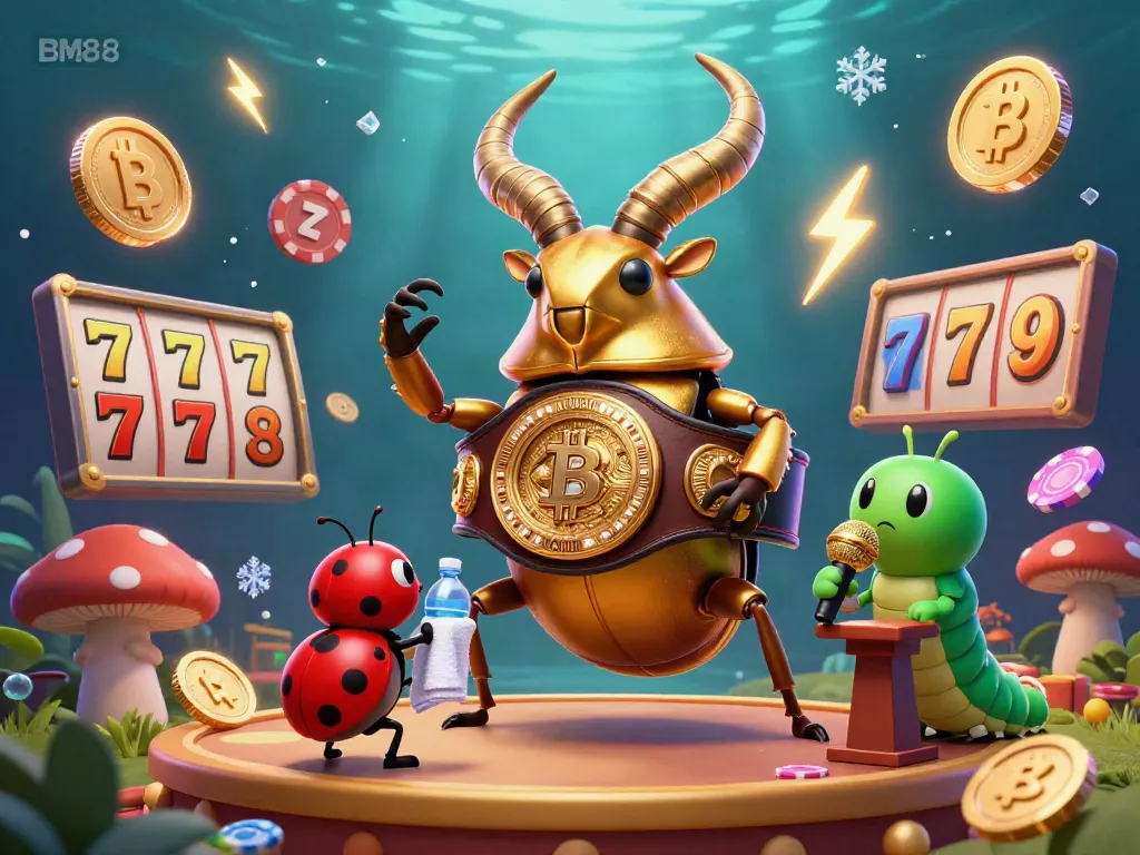 Engage with the thrilling energy of BM88, featuring a boxing beetle and lively casino elements.