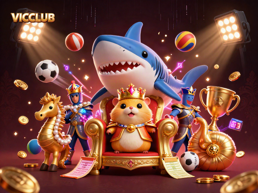 Enhance your gaming experience at VICCLUB with a vibrant casino-themed 3D illustration.