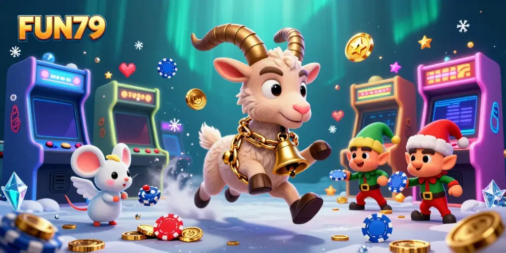 Experience the thrilling atmosphere at FUN79 casino with a 3D Krampus and magical elements.
