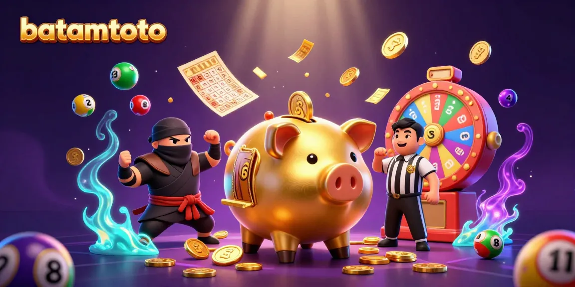 Experience the thrill of batamtoto with a golden piggy bank sumo wrestler surrounded by dynamic casino elements.