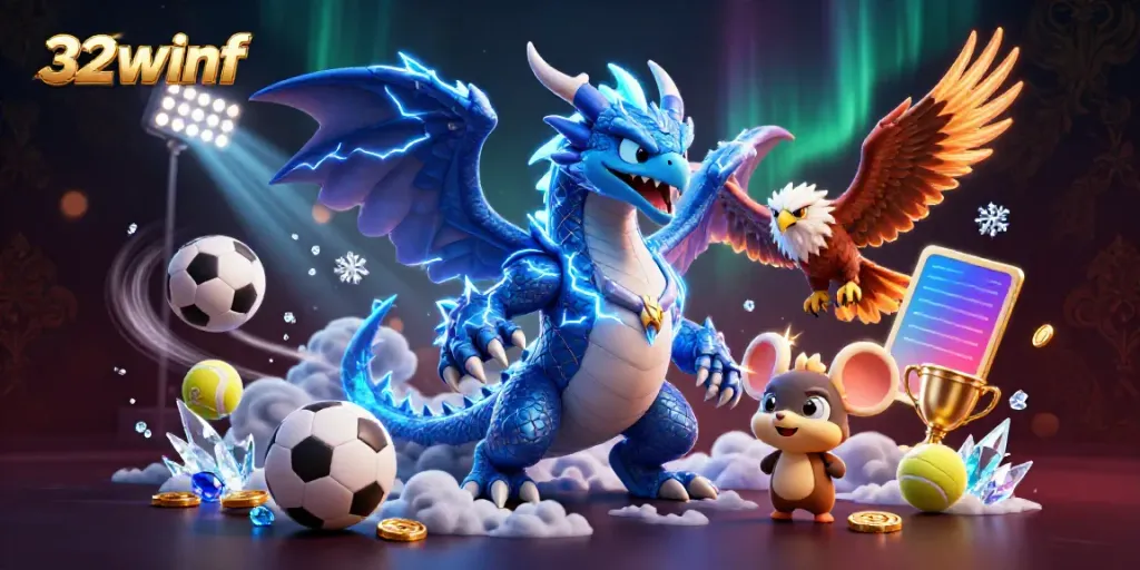 Play thrilling games at 32winf with a vibrant scene of action-packed characters and dynamic casino elements