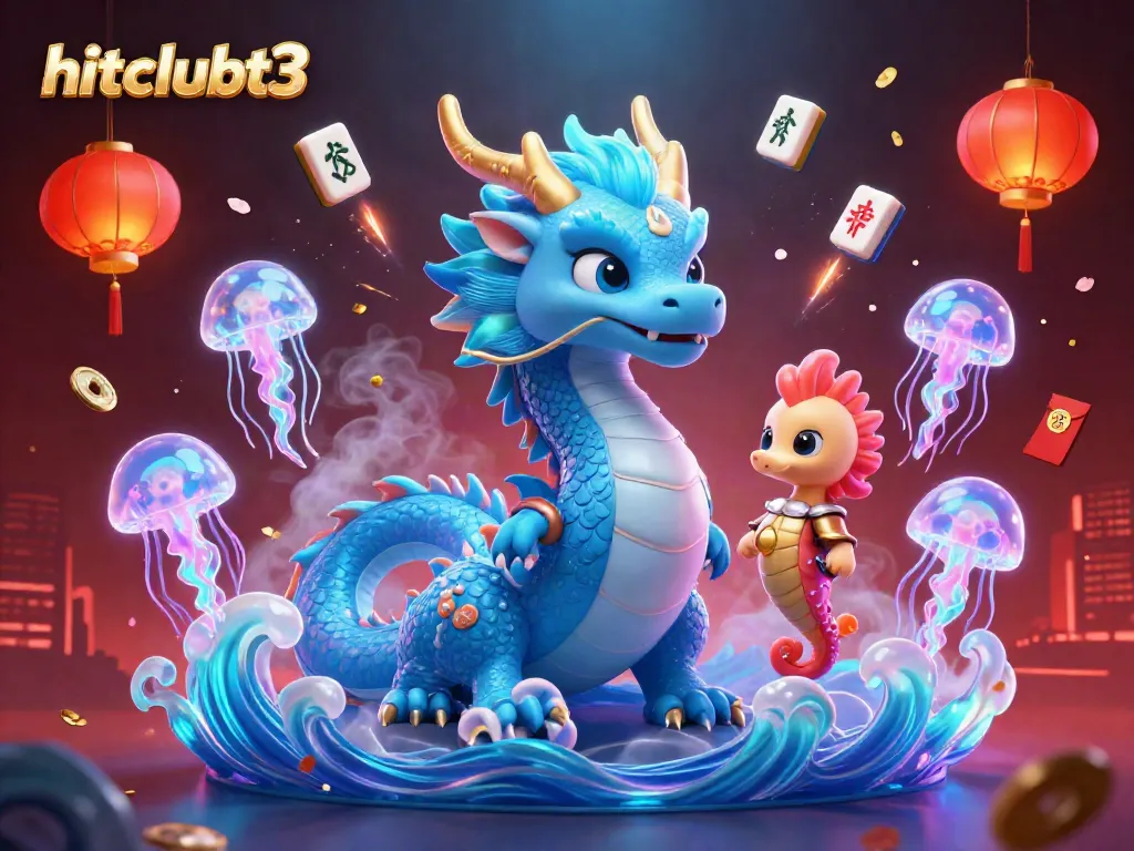 Engage in the vibrant atmosphere of hitclubt3 with a majestic azure dragon and playing tiles.