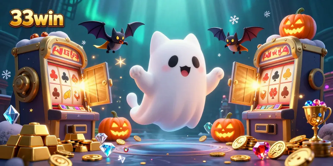 Experience thrilling adventures at 33win as the ghost cat delights in a haunted casino treasure!