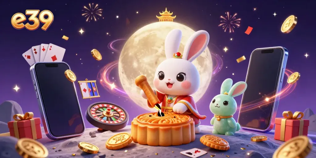 Experience online gambling excitement with the e39 bunny moon scene revealing poker chips in magical surroundings.