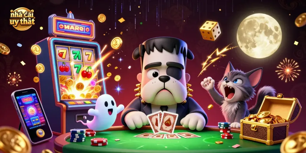 Engage with nhà cái uy tín through a vibrant 3D casino scene featuring dynamic gaming elements.