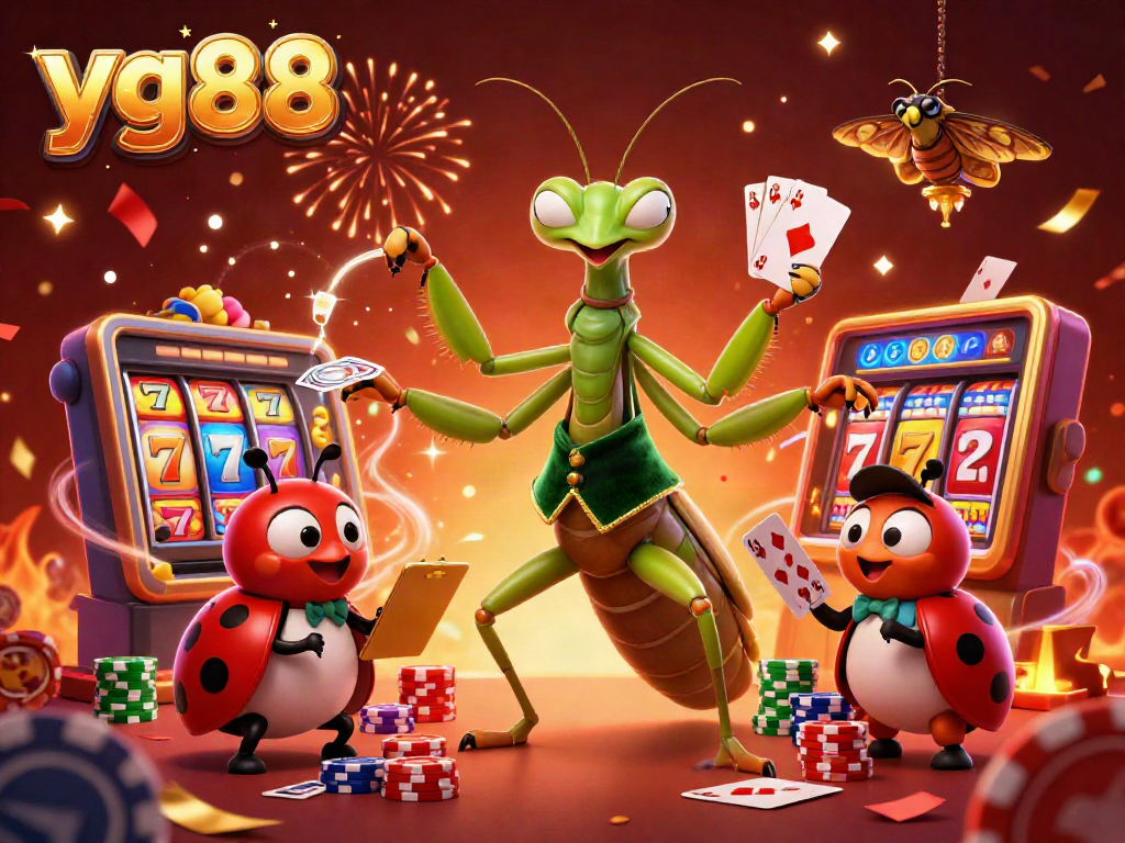 Experience thrilling gameplay with yg88's dynamic casino scene featuring vibrant characters, slots, and a festive atmosphere.