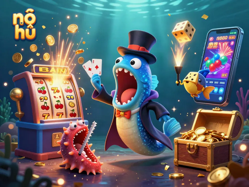 Experience nổ hũ magic with a captivating scene of colorful characters and explosive casino elements.